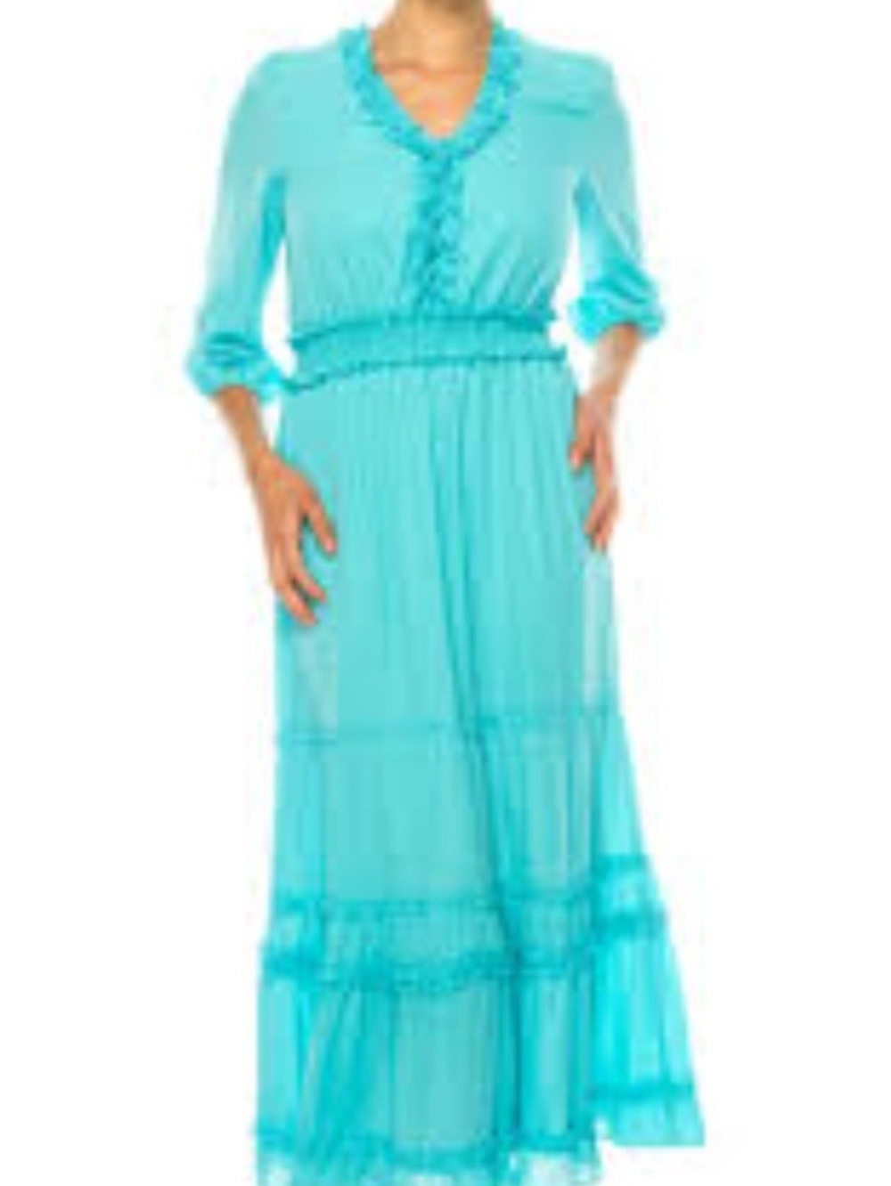 Nicole Miller Aqua Tiered Ruffle Maxi Dress